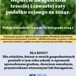 Wsparcie na opłacenie trzeciej i czwartej raty podatku rolnego za 2024 r. – nabór do 15 listopada.